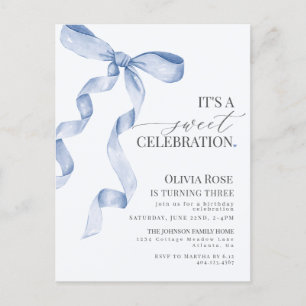 Carte Postale Blue Coquette Bow Girl Anniversaire Fête Invitatio