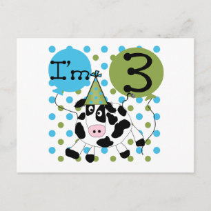 Carte Postale Blue Cow 3e Anniversaire Tshirts et cadeaux