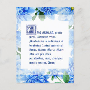 Carte Postale Blue Dahlias Ave Maria Latin Hail Mary