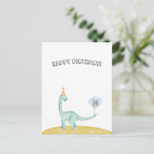 Carte Postale Blue Dinosaur With Balloons Happy Birthday Card
