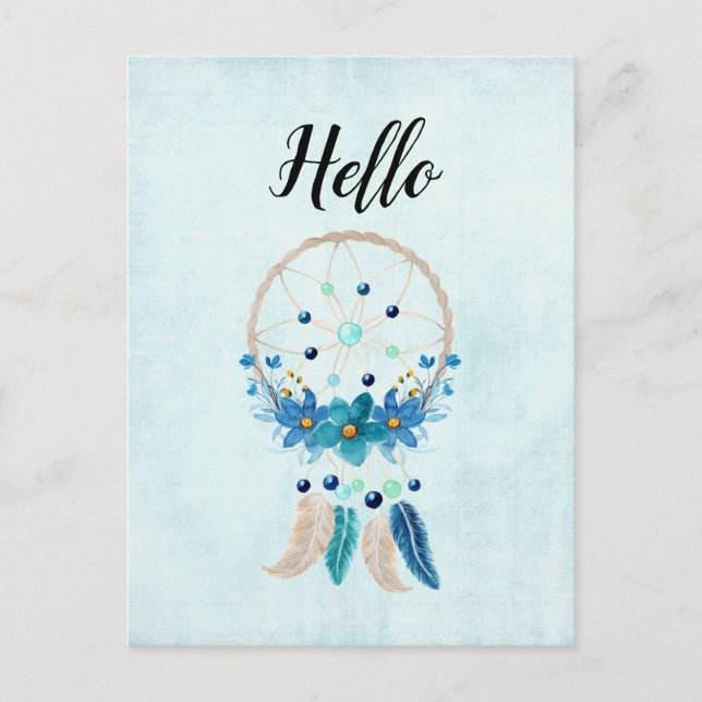 Carte Postale Blue Dreamcatcher Design Boho élégant (Devant)