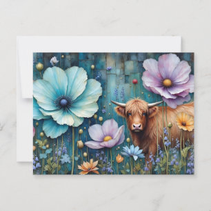 Carte Postale Blue Eyed Highland Heifer Tapisserie florale