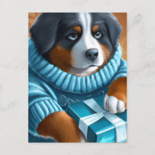 Carte Postale Blue Eyes Bernese Mountain Dog avec présent