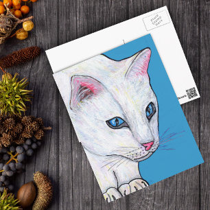 Carte Postale Blue Eyes White Cat