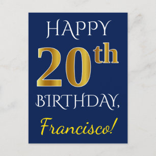 Carte Postale Blue, Faux Gold 20e anniversaire + Nom personnalis