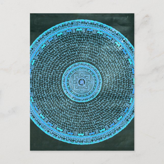 Carte Postale Blue Fire Tibétain Mandala Art (Turquoise & Noir) (Devant)