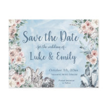 Blue Floral & Crystals Mariage Enregistrer la date