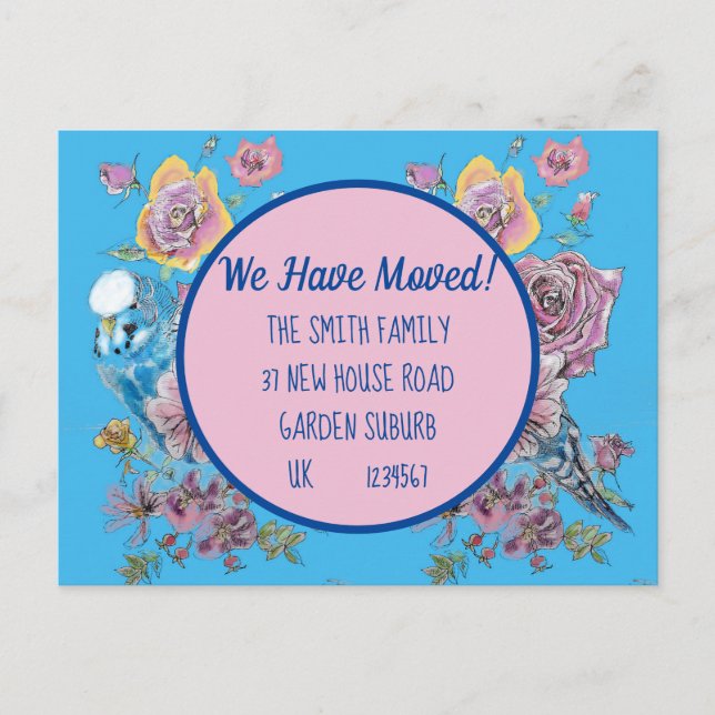Carte Postale Blue Floral Nouvelle Adresse, Nous D (Devant)