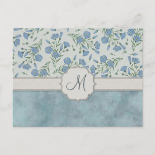Carte Postale Blue Forget-Me-Not Floral et marbre avec Monogramm