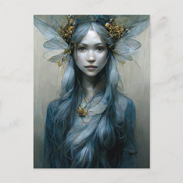 Carte postale Blue Gold Fairy Imaginaire Art (Devant)