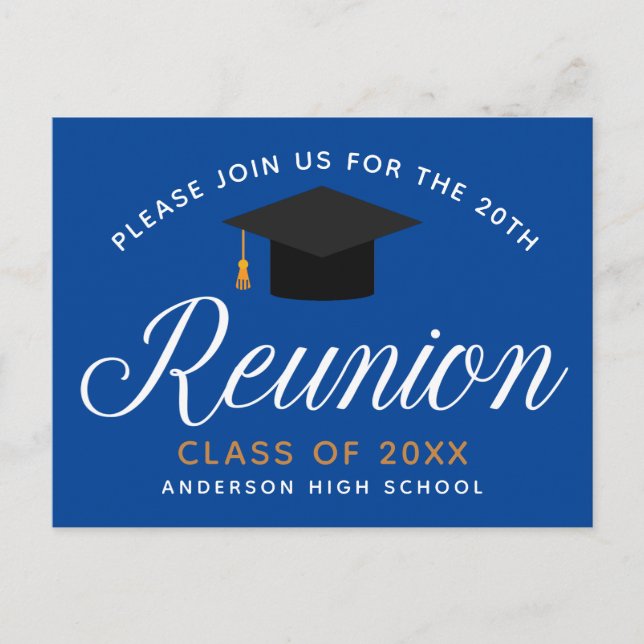 Carte Postale Blue Gold High School Reunion Personnalisé Party I (Devant)