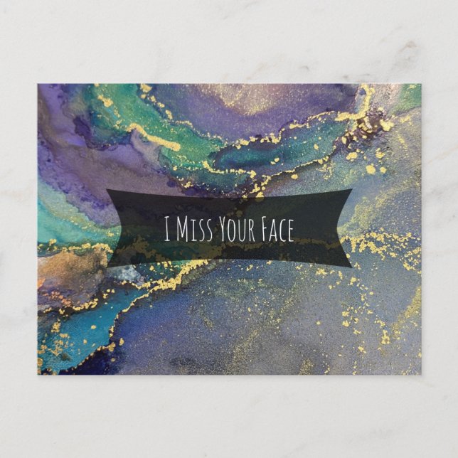 Carte Postale Blue Green Purple & Gold Abstrait Je Manque Votre  (Devant)
