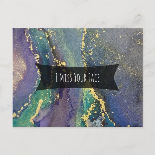 Carte Postale Blue Green Purple & Gold Abstrait Je Manque Votre  (Devant)