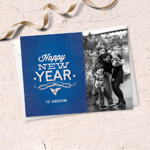 Carte Postale Blue Happy New Year Typographie   Photo