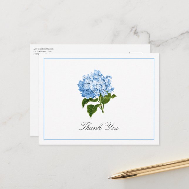 Carte Postale Blue Hydrangea Bloom Traditional Thank You (Devant/Arrière en situation)