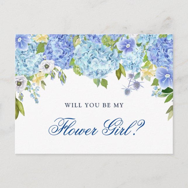 Carte Postale Blue Hydrangea Floral Vous Serez Ma Fille Fleur (Devant)