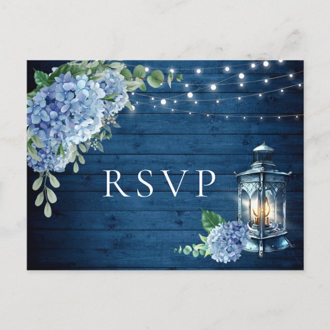 Carte Postale Blue Hydrangea Lantern Bois RSVP Choix de repas (Devant)
