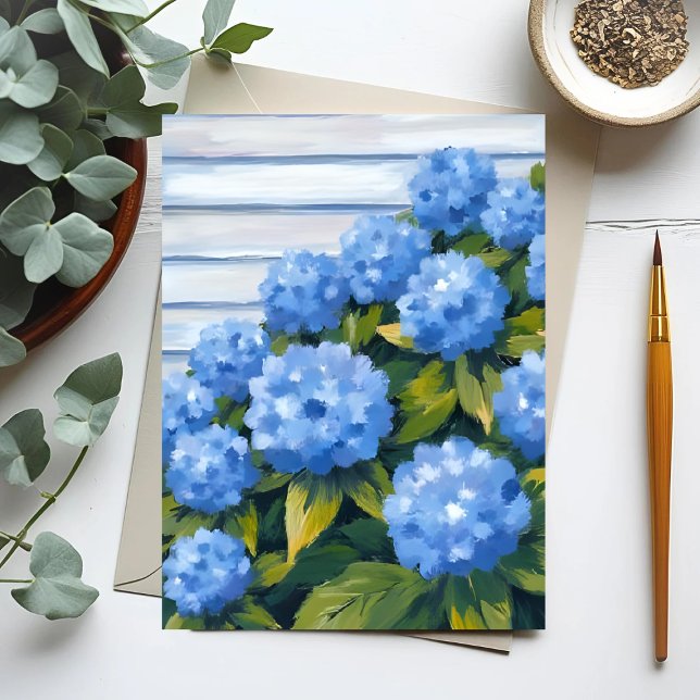 Carte Postale Blue Hydrangeas Bushes peinture florale (Créateur téléchargé)
