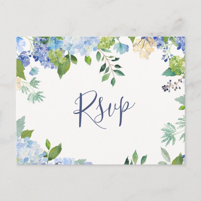 Carte Postale Blue Hydrangeas Mariage RSVP avec choix de repas (Devant)