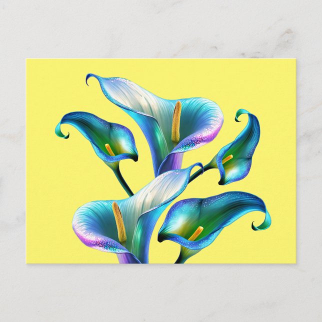 Carte Postale Blue Iridescente Holographique Calla Lilies (Devant)