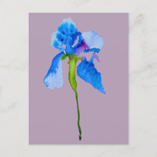Carte Postale Blue Iris moderne aquarelle florale art