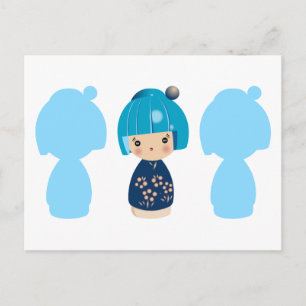 Carte postale Blue Kokeshi Triplet x3
