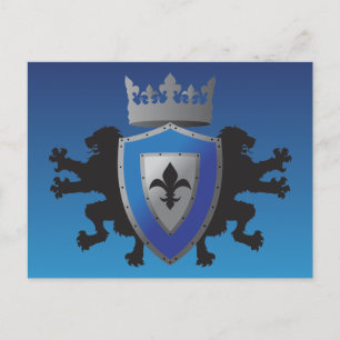 Carte postale Blue Medieval Lion Heraldry