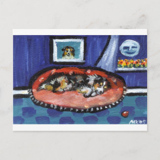 Carte Postale Blue Merle Australian Shepherd dans le lit