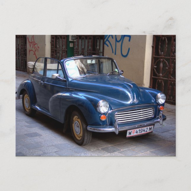 Carte Postale Blue Morris Minor Convertible Tourisme (Devant)