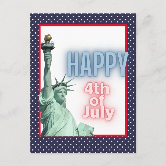 Carte Postale Blue Neon 4 juillet Liberty Statue (Devant)