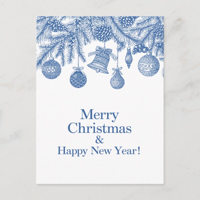 Carte Postale Blue Ornament Merry Christmas Chinoiserie (Devant)