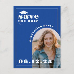 Carte Postale Blue Photo Graduation Party Enregistrer la date