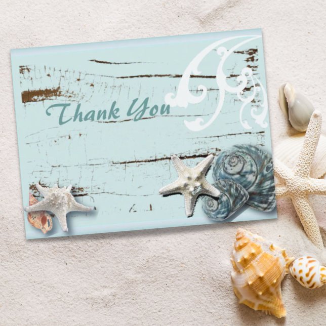 Carte Postale BLue Seashells Beach Mariage merci (BLue Seashells Beach Wedding thank you Postcard)