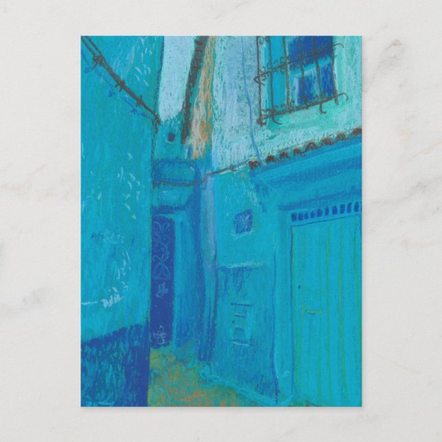 Carte Postale Blue Street Chefchaouen Maroc Pastel Peinture Ar (Devant)