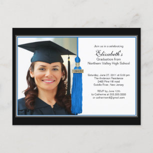 Carte Postale Blue Tassel Photo Graduation Party Invitation