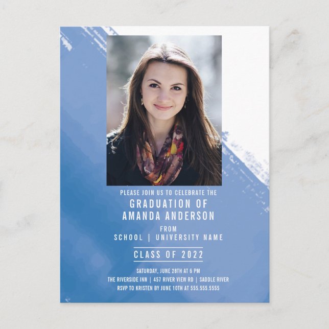 Carte Postale Blue Watercolor Photo Graduation Party (Devant)