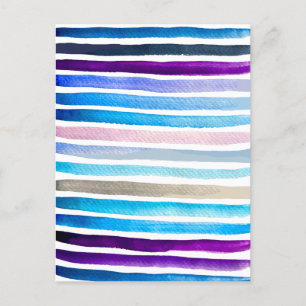 Carte Postale Blue watercolor stripes painted