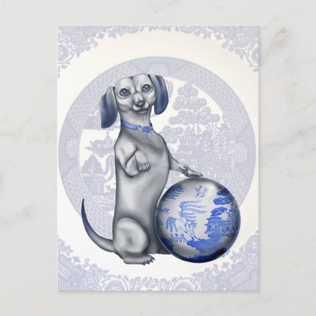 Carte postale Blue Willow Dachshund (Devant)