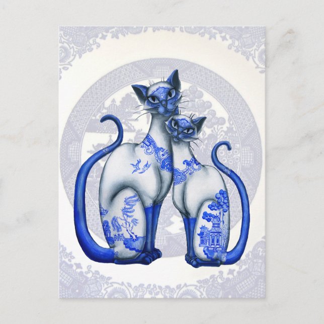 Carte postale Blue Willow Siamese Cats (Devant)