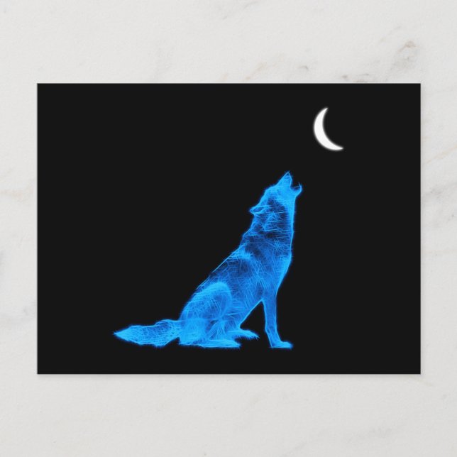 Carte Postale Blue Wolf Howling à Moon (Devant)