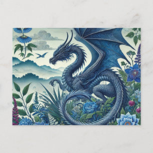 Carte postale Blue Woodland Dragon   Imaginaire en