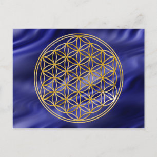 Carte Postale Blume des Lebens klein bleu vagues