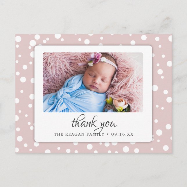 Carte Postale Blush Faire-part de naissance Merci Pois (Devant)