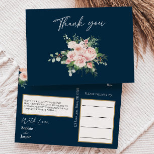 Carte postale Blush Floral Navy Mariage Merci