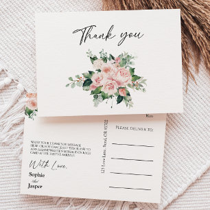 Carte postale Blush Floral White Mariage Merci