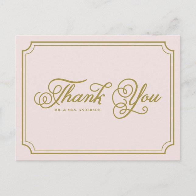 Carte Postale Blush & Gold Whimsical Script Merci (Devant)