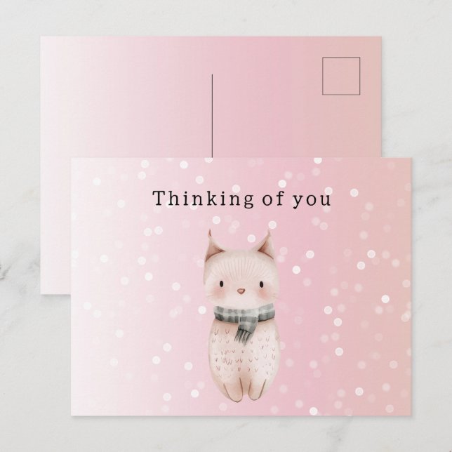 Carte Postale Blush Pink Cat Confetti Dots Thinking of you (Devant / Derrière)