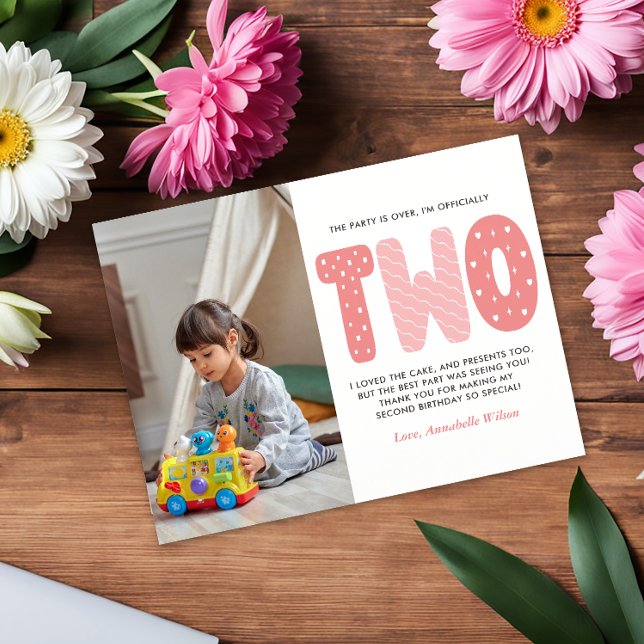 Carte Postale Blush rose 2e Merci d'anniversaire (Créateur téléchargé)