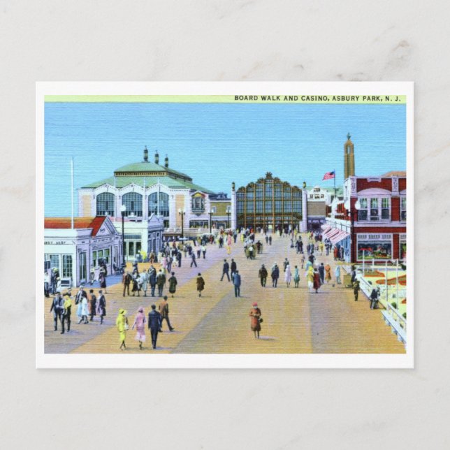 Carte Postale Boardwalk & Casino, Asbury Park NJ Vintage (Devant)