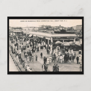 Carte Postale Boardwalk Scene, Asbury Park, NJ 1930, Vintage